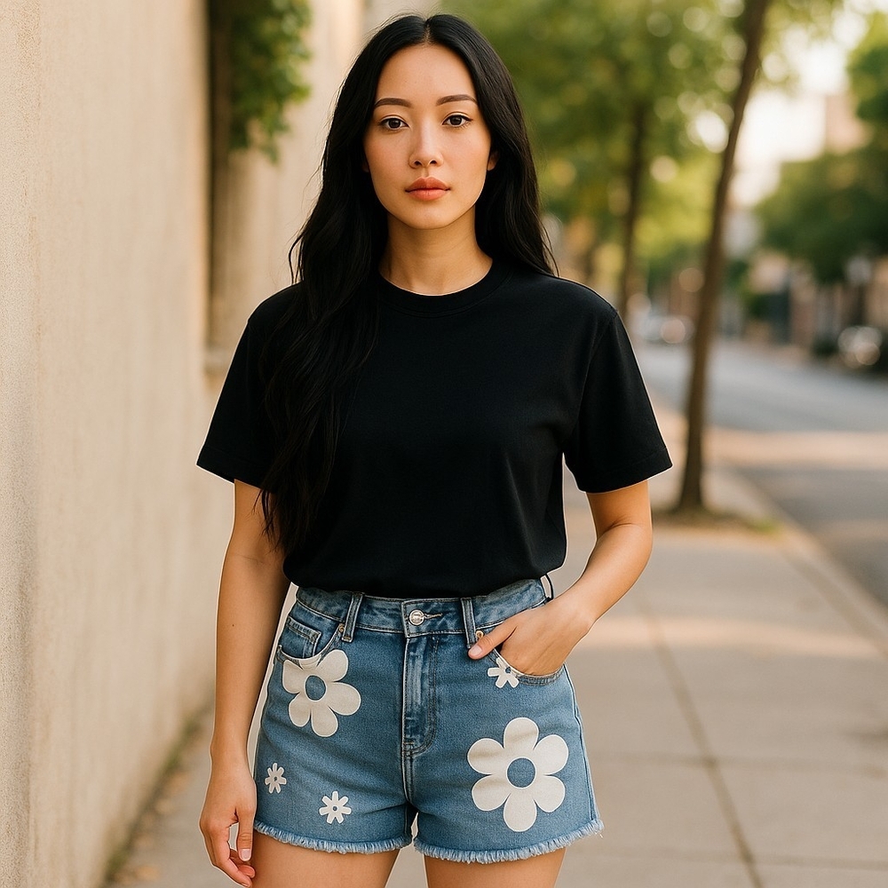 Gogo Jeans High-Rise Light Wash Daisy Graphic Denim Shorts Size 9/29